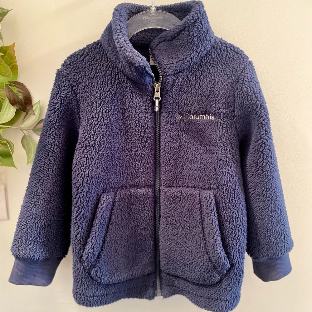 COLUMBIA RUGGED RIDGE FULL ZIP SHERPA SZ XXS ( 4/5) DARK BLUE light wear